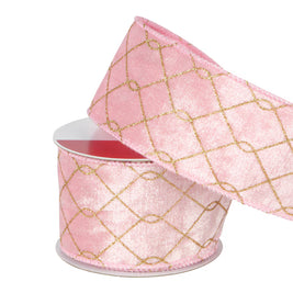 Pink Velvet And Gold Glitter Wired Ribbon - 2.5