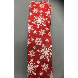 Red Organza Wired Ribbon with White Snowflakes - 3