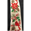 Poinsettia & Cardinal Wired Faux Linen Ribbon - 2.5"