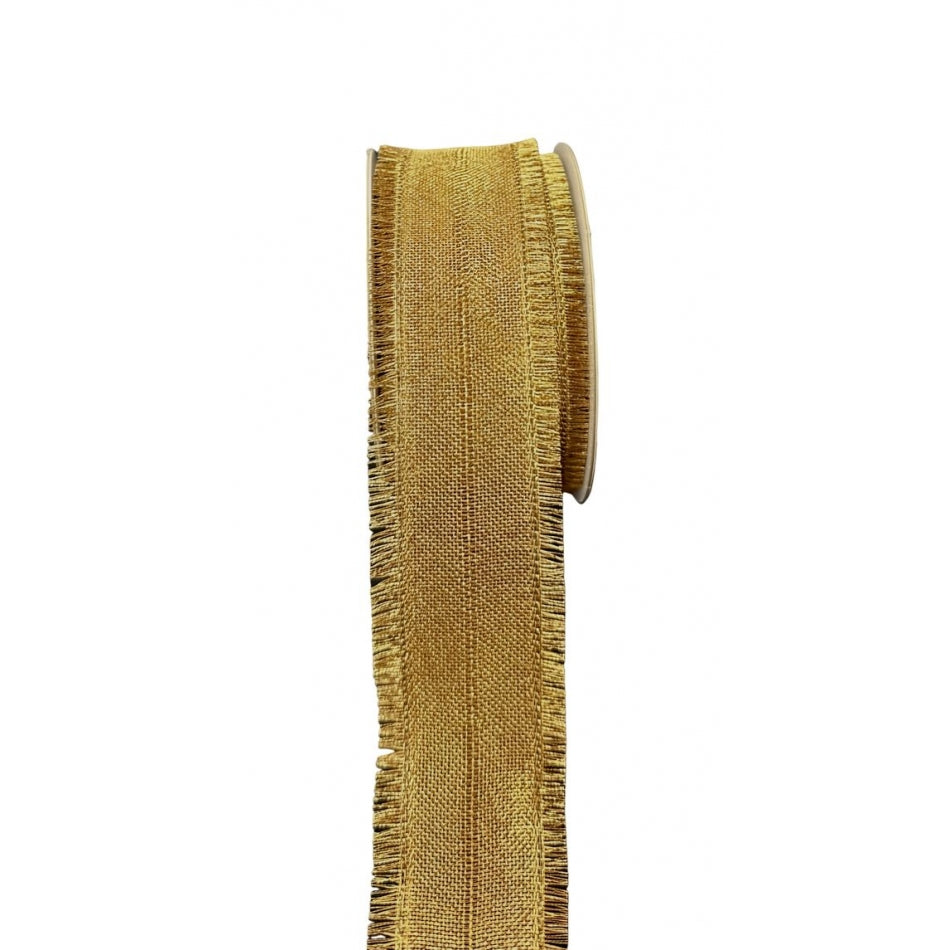 Gold Woven Wire Ribbon with Fringe - 1.5