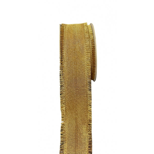 Gold Woven Wire Ribbon with Fringe - 1.5"