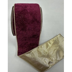 Ruban en velours bordeaux à bordure métallique dorée - 3