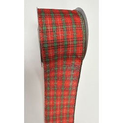 Plaid Wired Ribbon with 4 Green Stripes - 2.0"