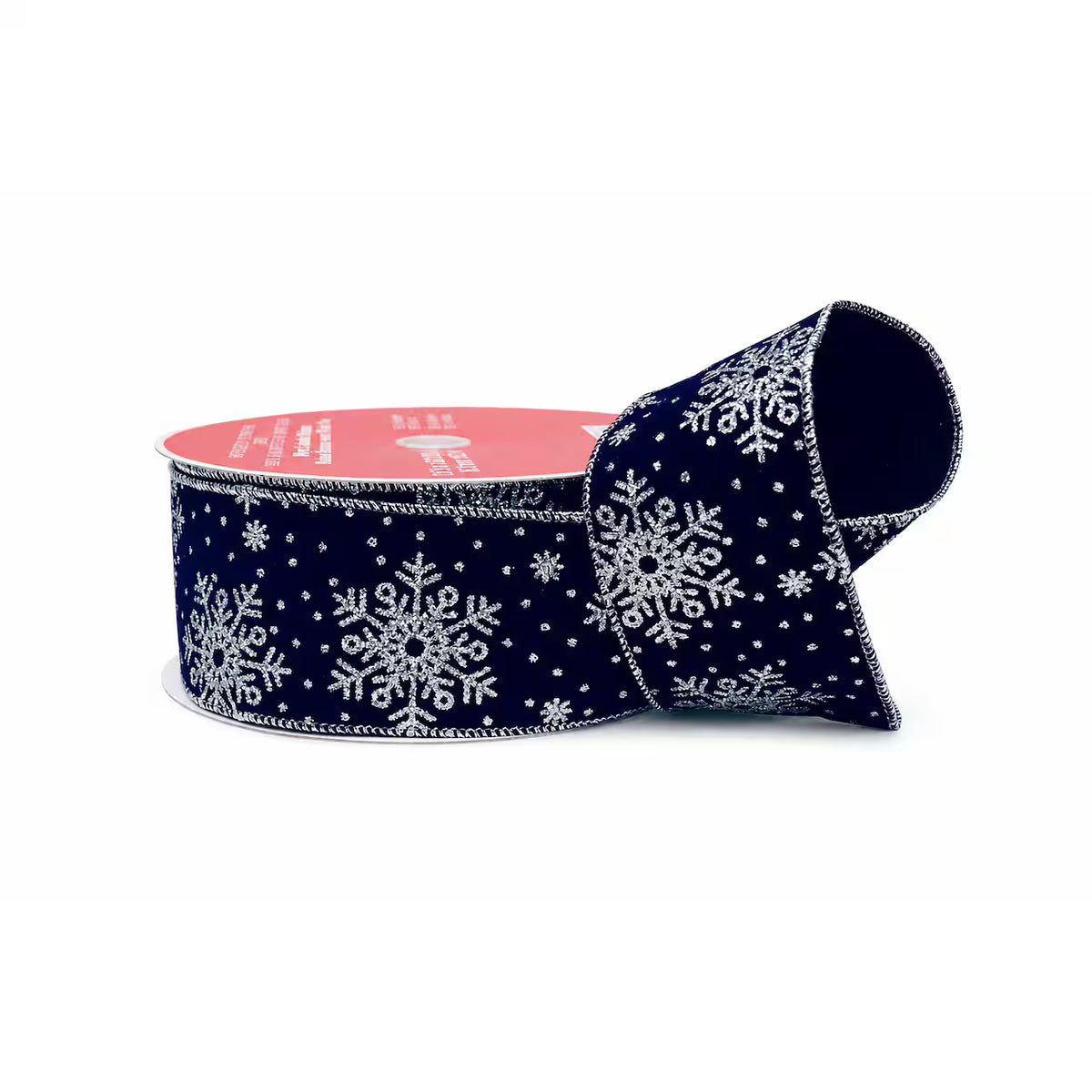 Ruban à bords métalliques en velours bleu marine et paillettes argentées - 2,5 po