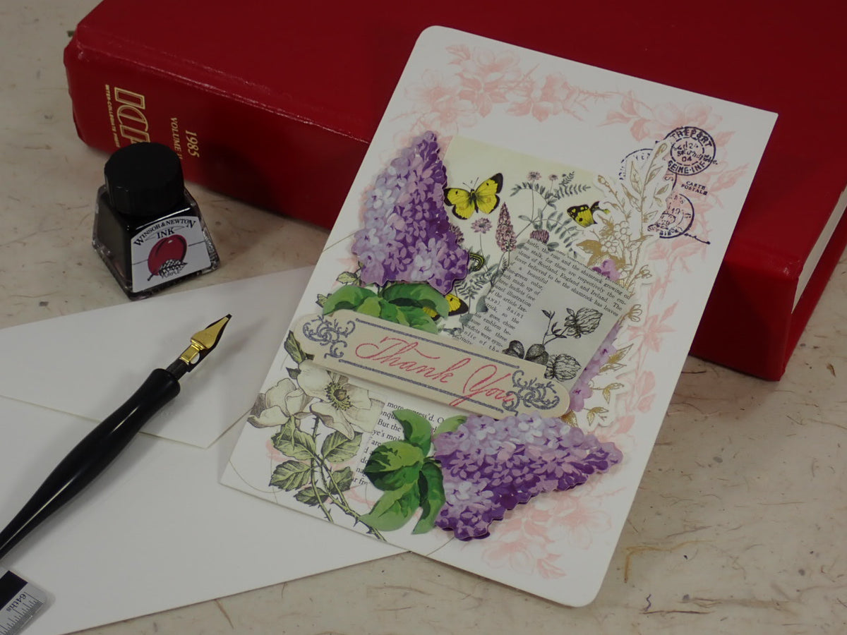 Thank You Card / Victorian Style / Purple Flowers