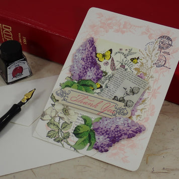 Thank You Card / Victorian Style / Purple Flowers