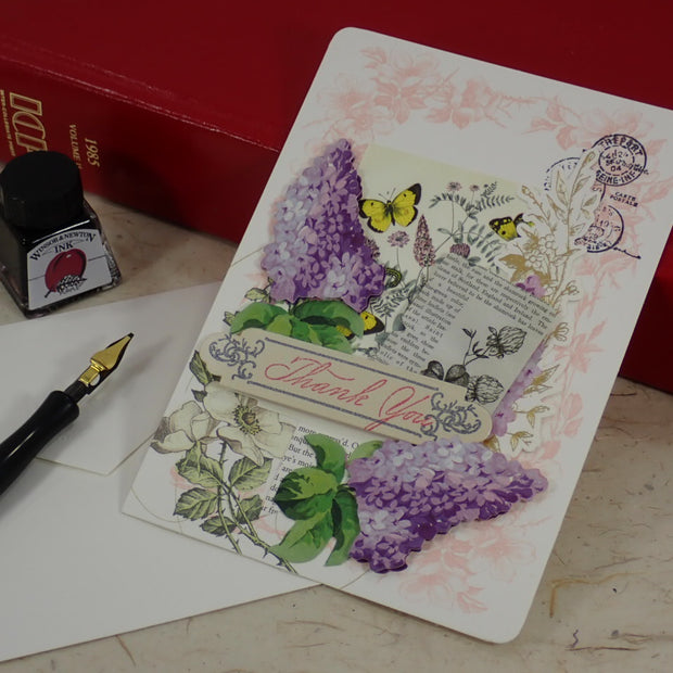 Thank You Card / Victorian Style / Purple Flowers
