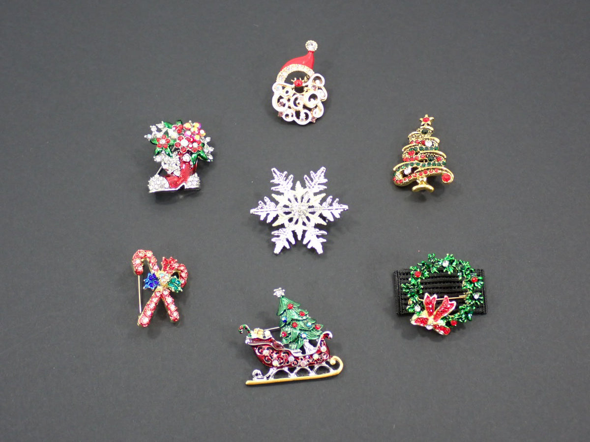 Broches, thème Noël, strass (+ options)