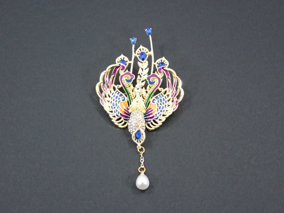 Peacock Enamel Broach - Blue Gemstones
