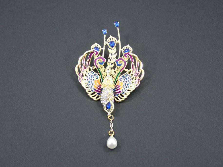 Peacock Enamel Broach - Blue Gemstones
