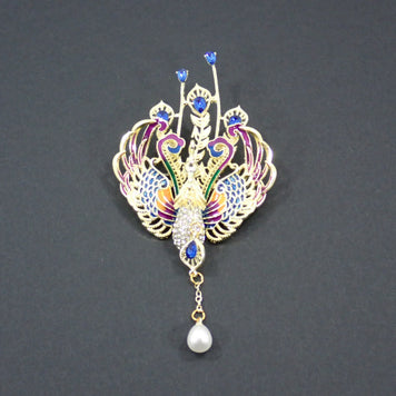 Peacock Enamel Broach - Blue Gemstones