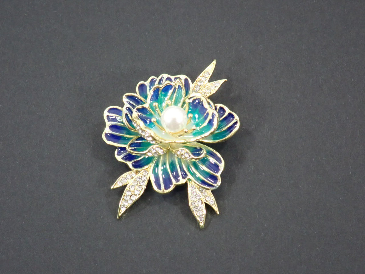 Broche Fleur de Pivoine - Bleue - 2 Styles