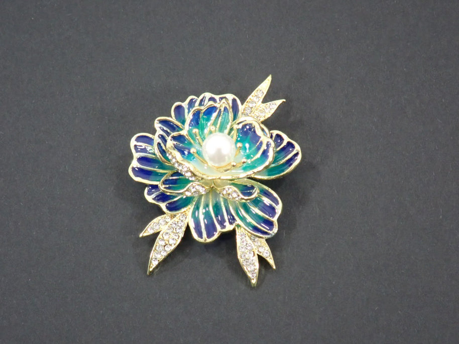 Broche Fleur de Pivoine - Bleue - 2 Styles