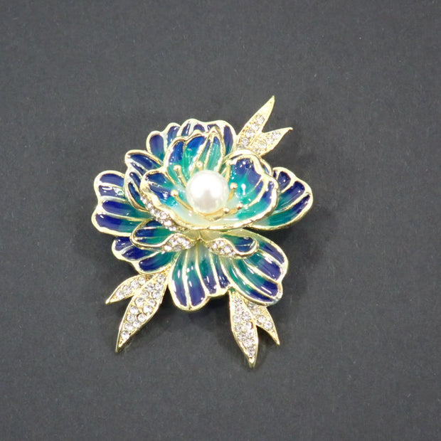 Broche Fleur de Pivoine - Bleue - 2 Styles