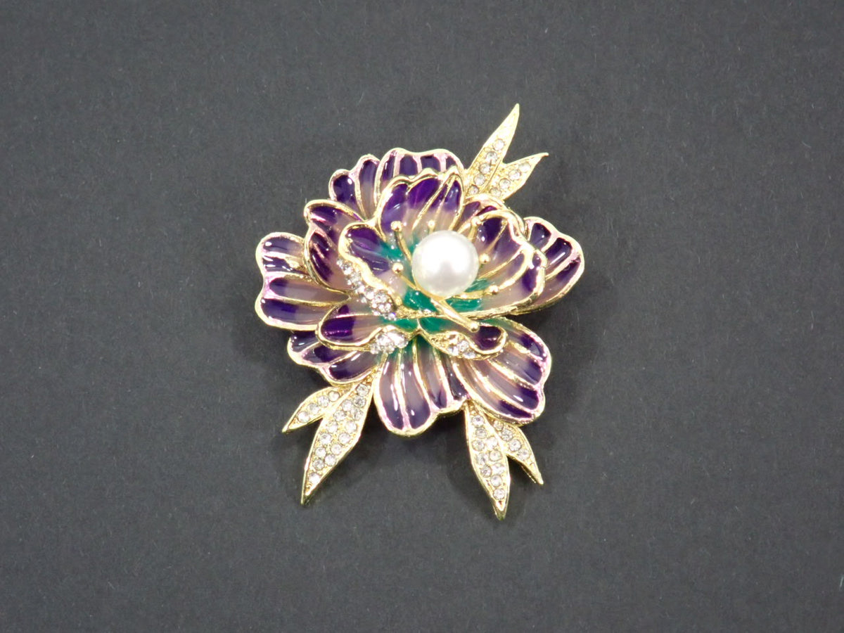 Peony Flower Brooch - Purple