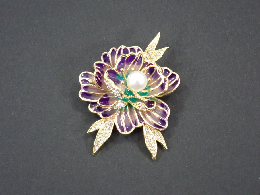 Peony Flower Brooch - Purple