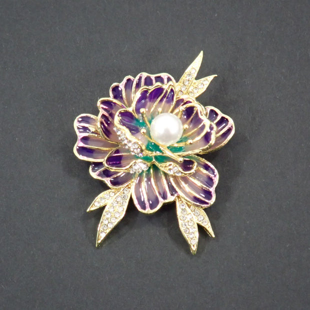 Broche fleur pivoine - Violette