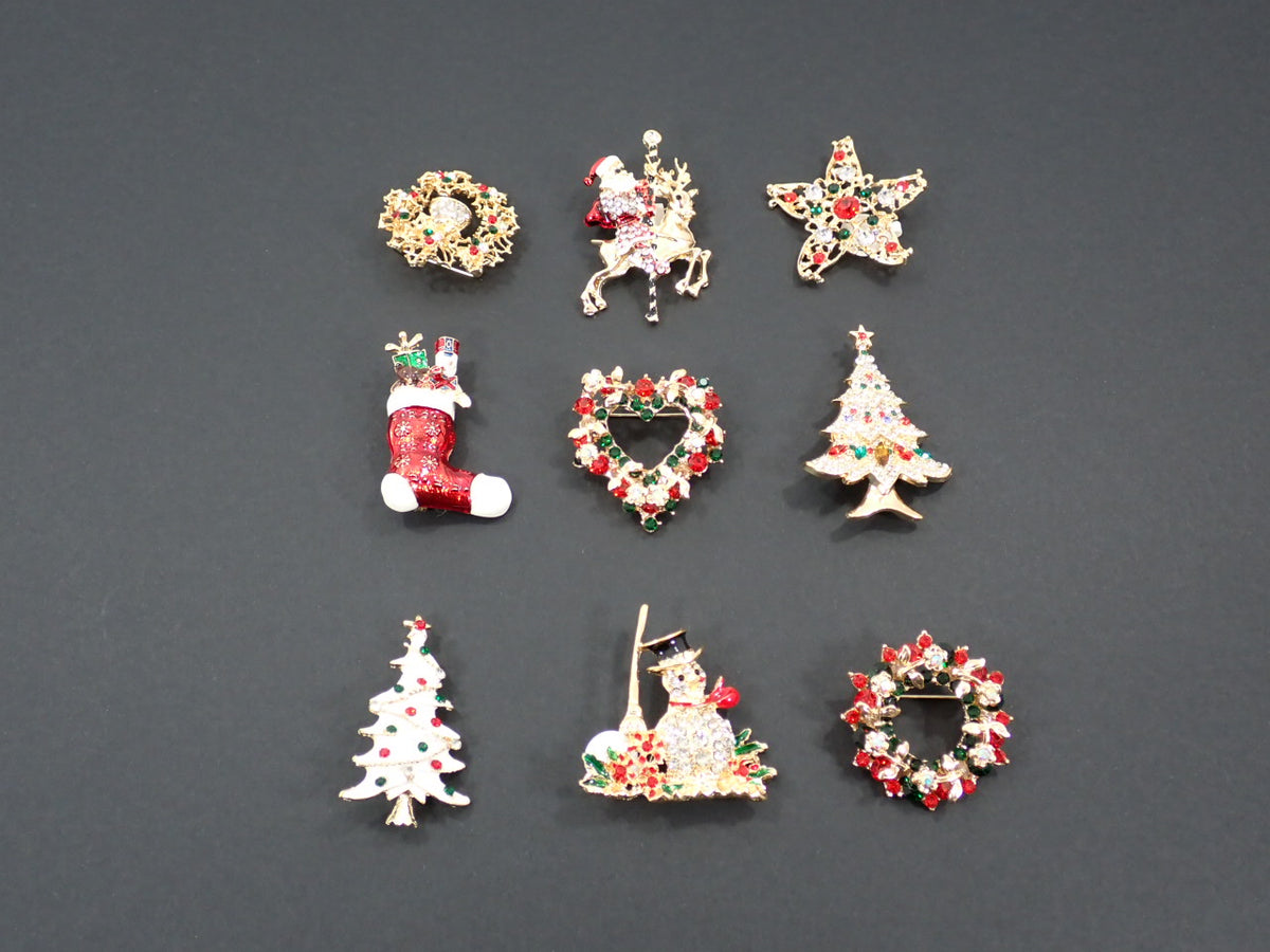 Broches, thème Noël, strass (+ options)