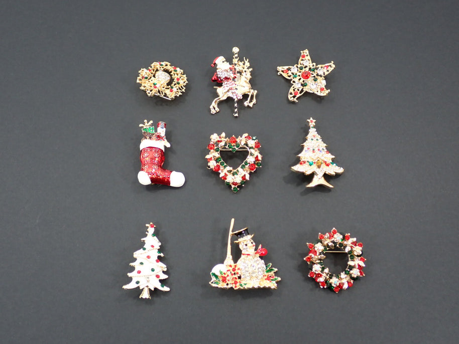 Broches, thème Noël, strass (+ options)