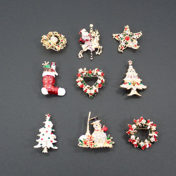 Broches, thème Noël, strass (+ options)