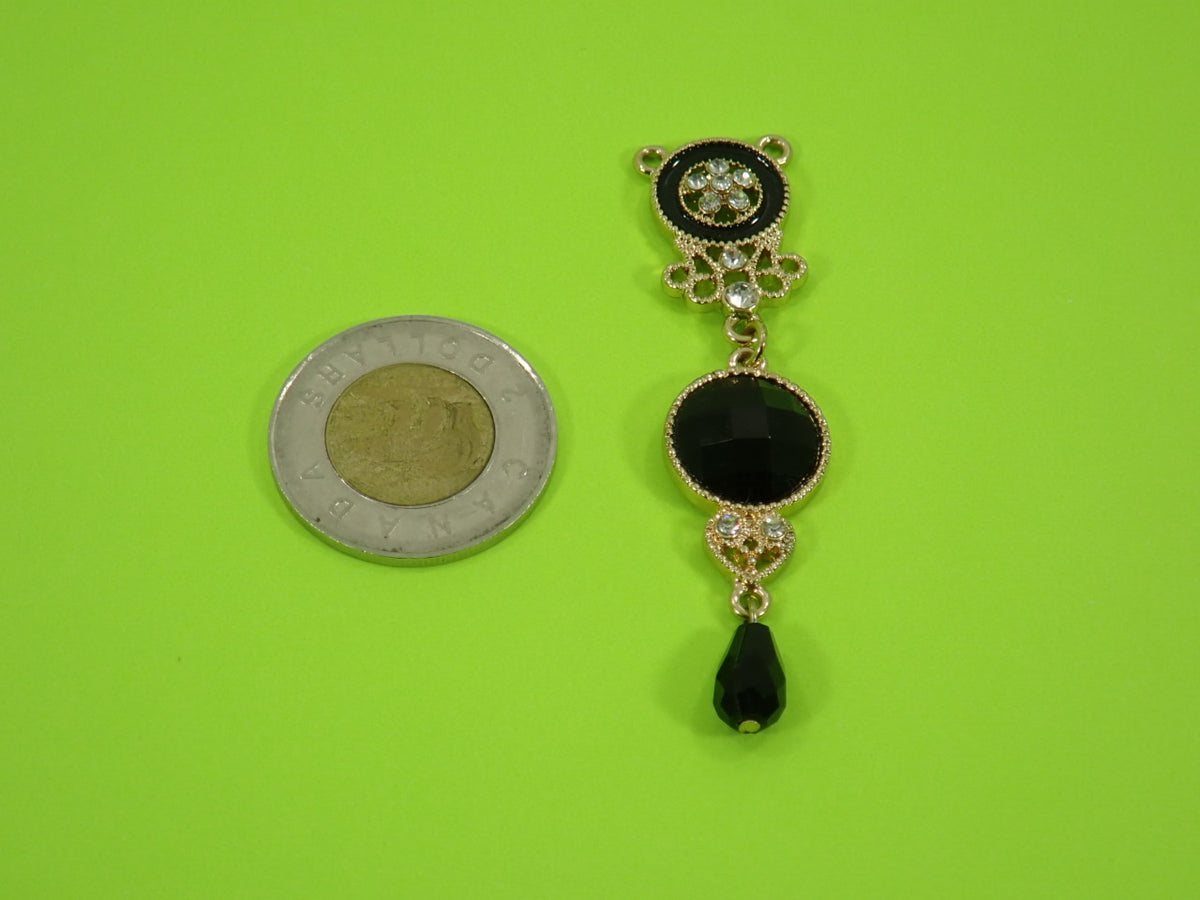 Pendants perles noires et cristaux