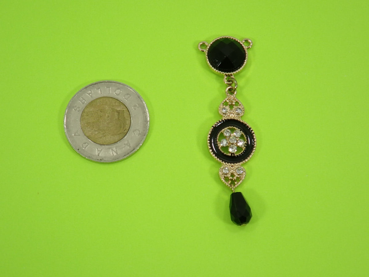 Pendants perles noires et cristaux