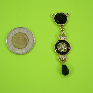 Pendants perles noires et cristaux