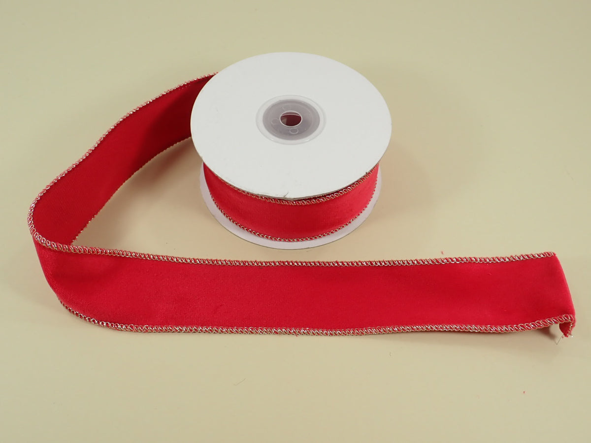Red Velvet Ribbon with Gold Wired Edge - 1.5