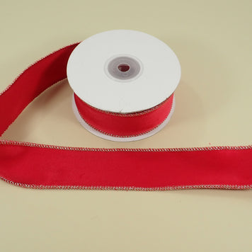Red Velvet Ribbon with Gold Wired Edge - 1.5