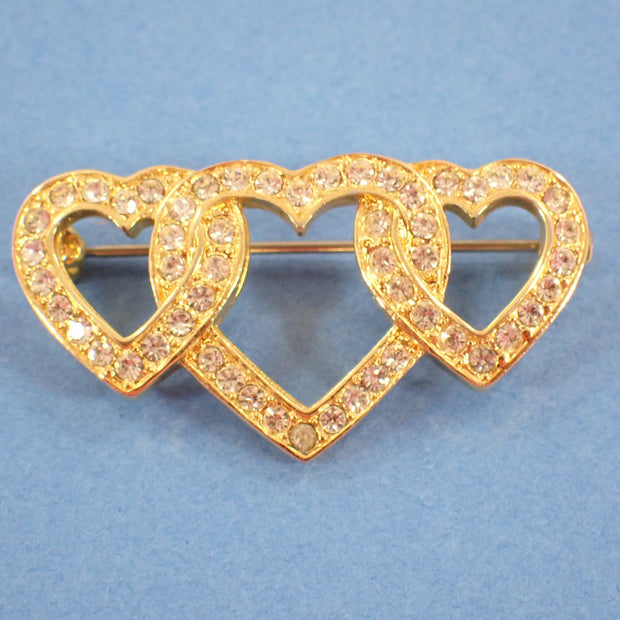 Triple Crystal Heart Brooch