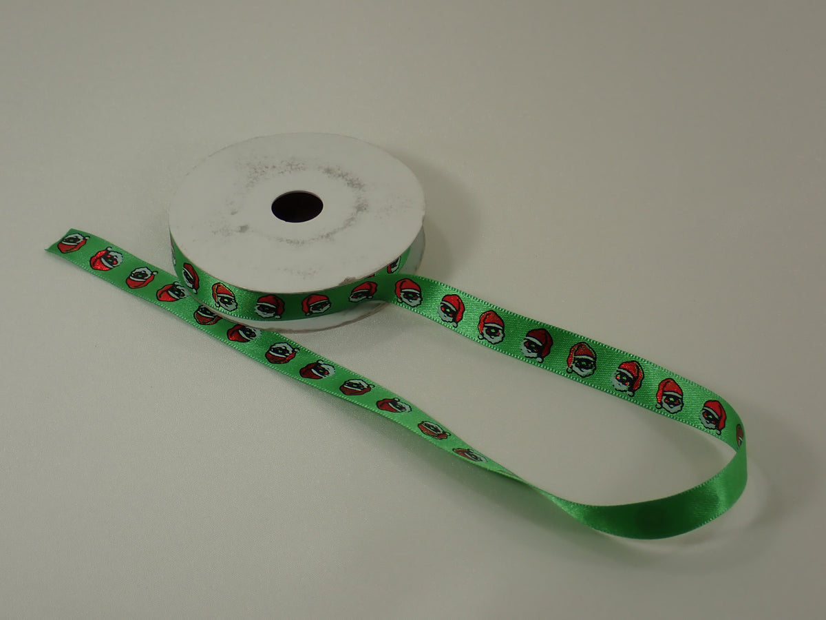 Green Satin Christmas Ribbon - 1/2