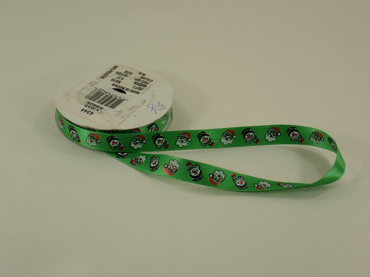 Green Satin Christmas Ribbon - 1/2