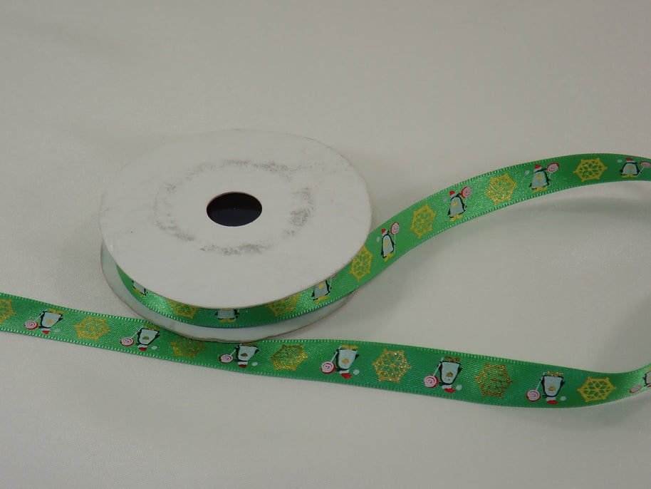 Green Satin Christmas Ribbon - 1/2