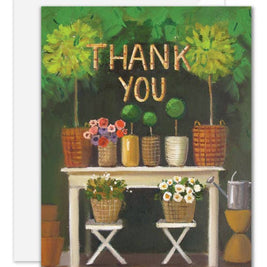 Thank You, Greeting card with a garden scene and 'Thank You' text.